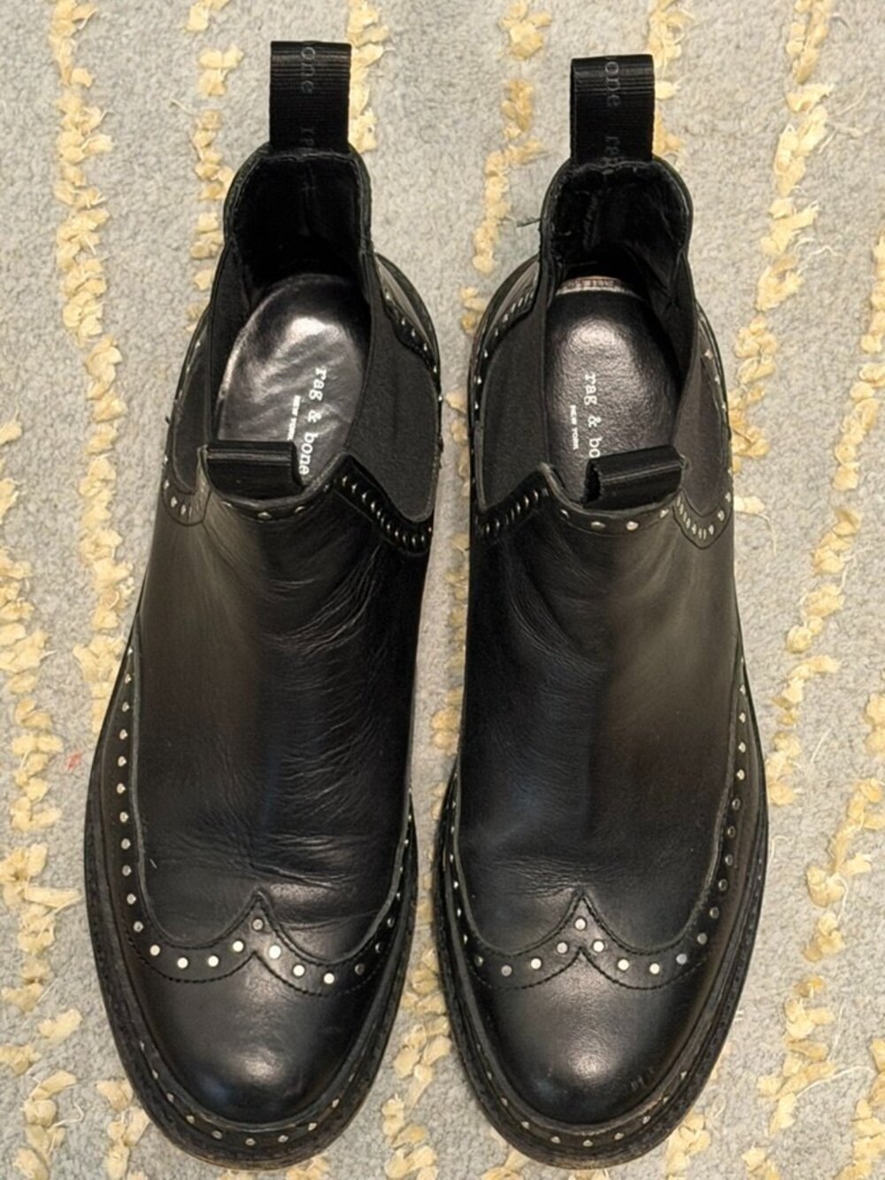 Rag & Bone Benson Chelsea Boots Black Studded Leather Ankle Boots 38 / 7.5 - Picture 5 of 16